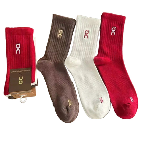 Meia On Running Logo Sock Red/White/Brown (3 Pares)