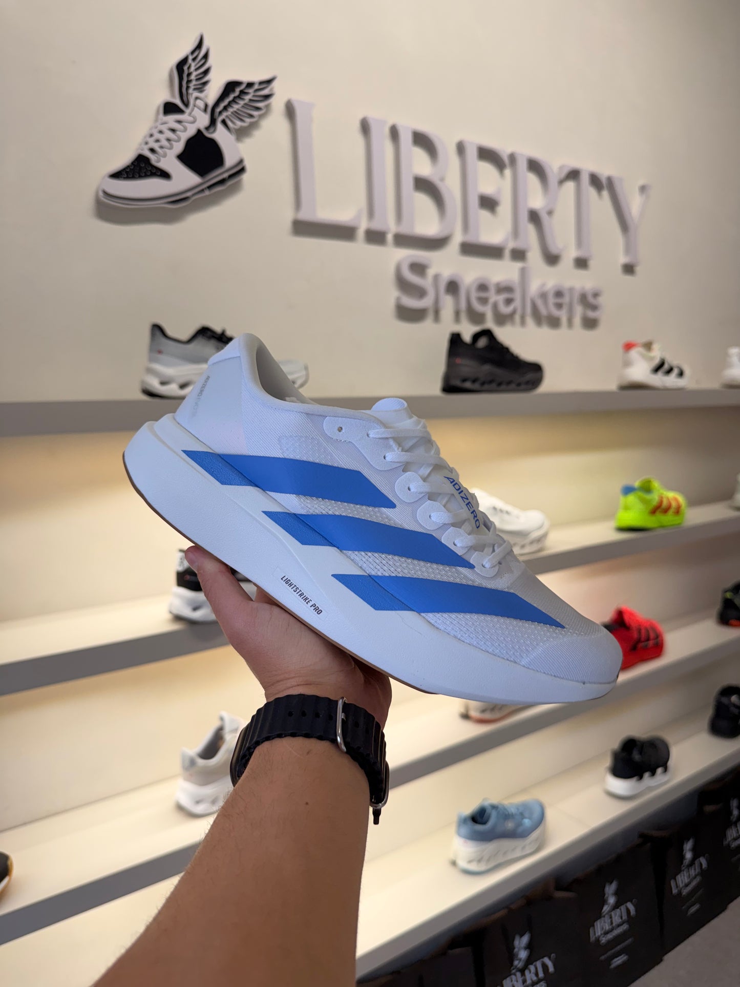 Adidas Adizero EVO SL - Branco/Azul (Pronta Entrega)