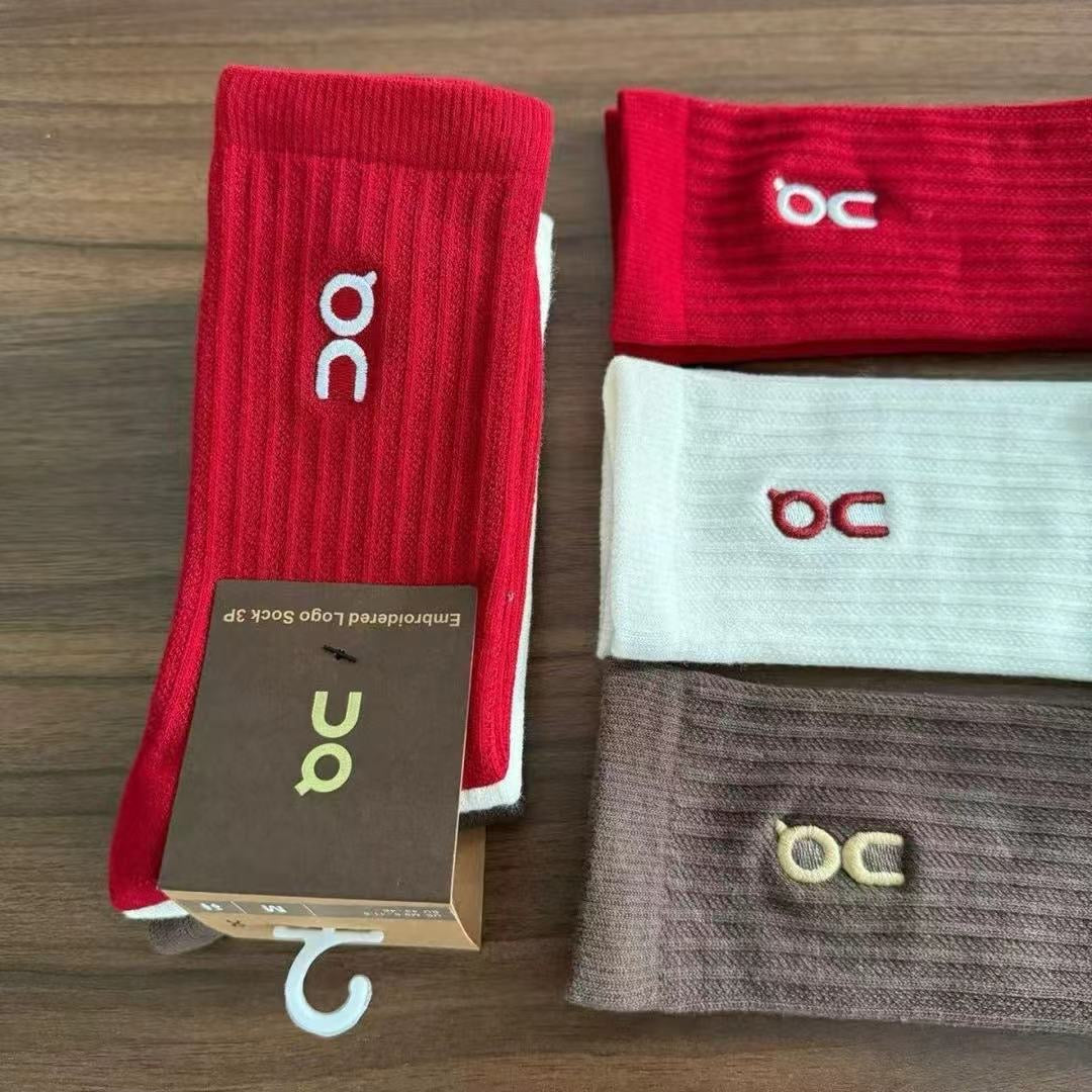 Meia On Running Logo Sock Red/White/Brown (3 Pares)