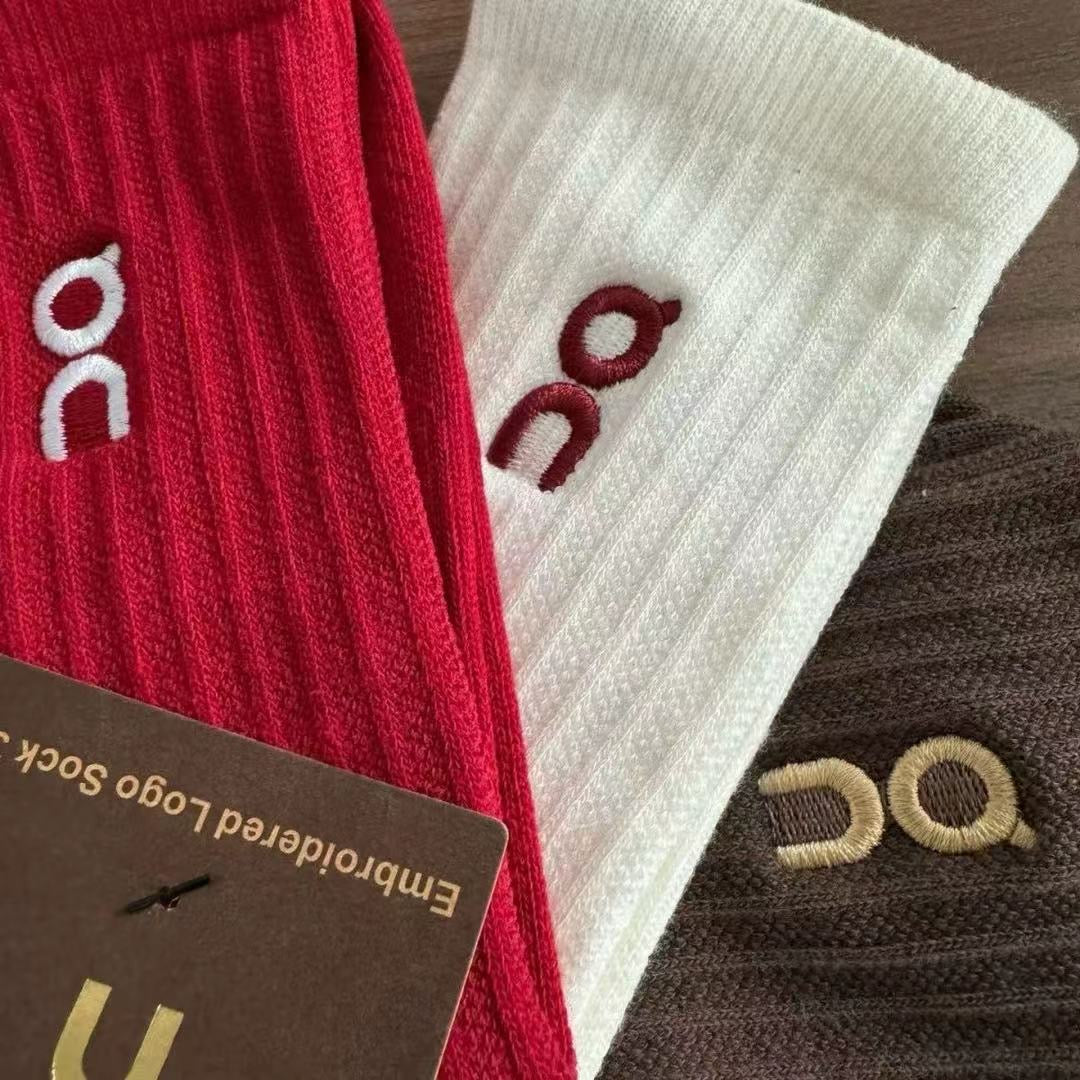 Meia On Running Logo Sock Red/White/Brown (3 Pares)